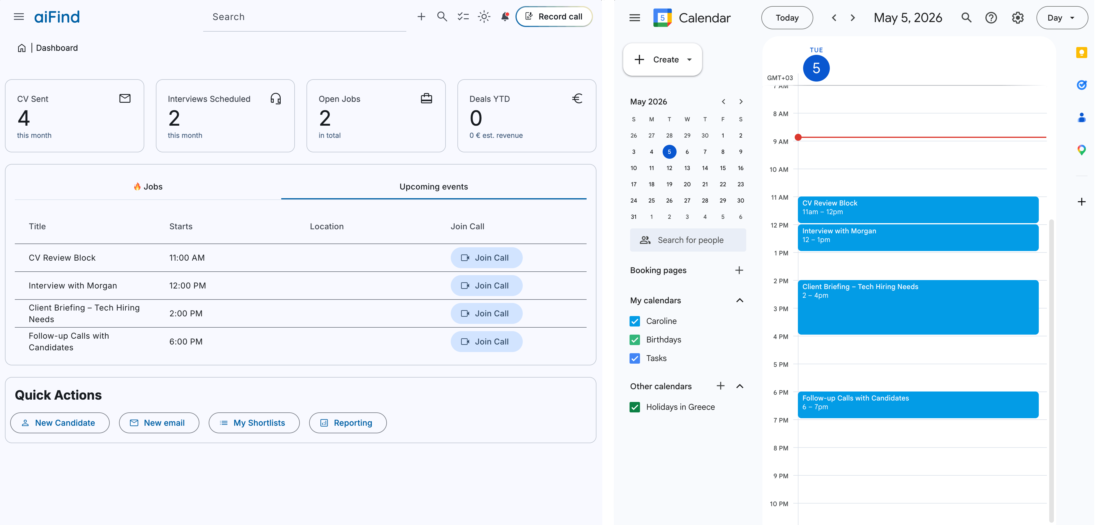 Kalenderevents in aiFind und Google Calendar